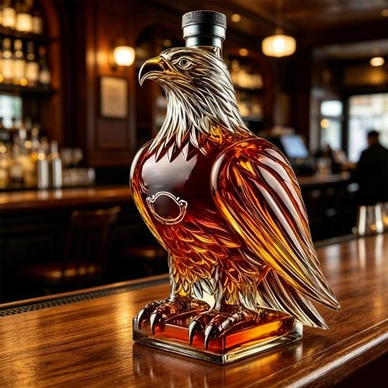 Eagle Head Whiskey Decanter, 350ml Glass Animal Liquor Bottle, 3D Bird Wine Dispenser with Stopper for Home Bar Decor, Gift Box