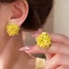 Super fairy yellow mesh earrings women's vacation style chiffon sweet stud earrings atmosphere seaside high-end color earrings