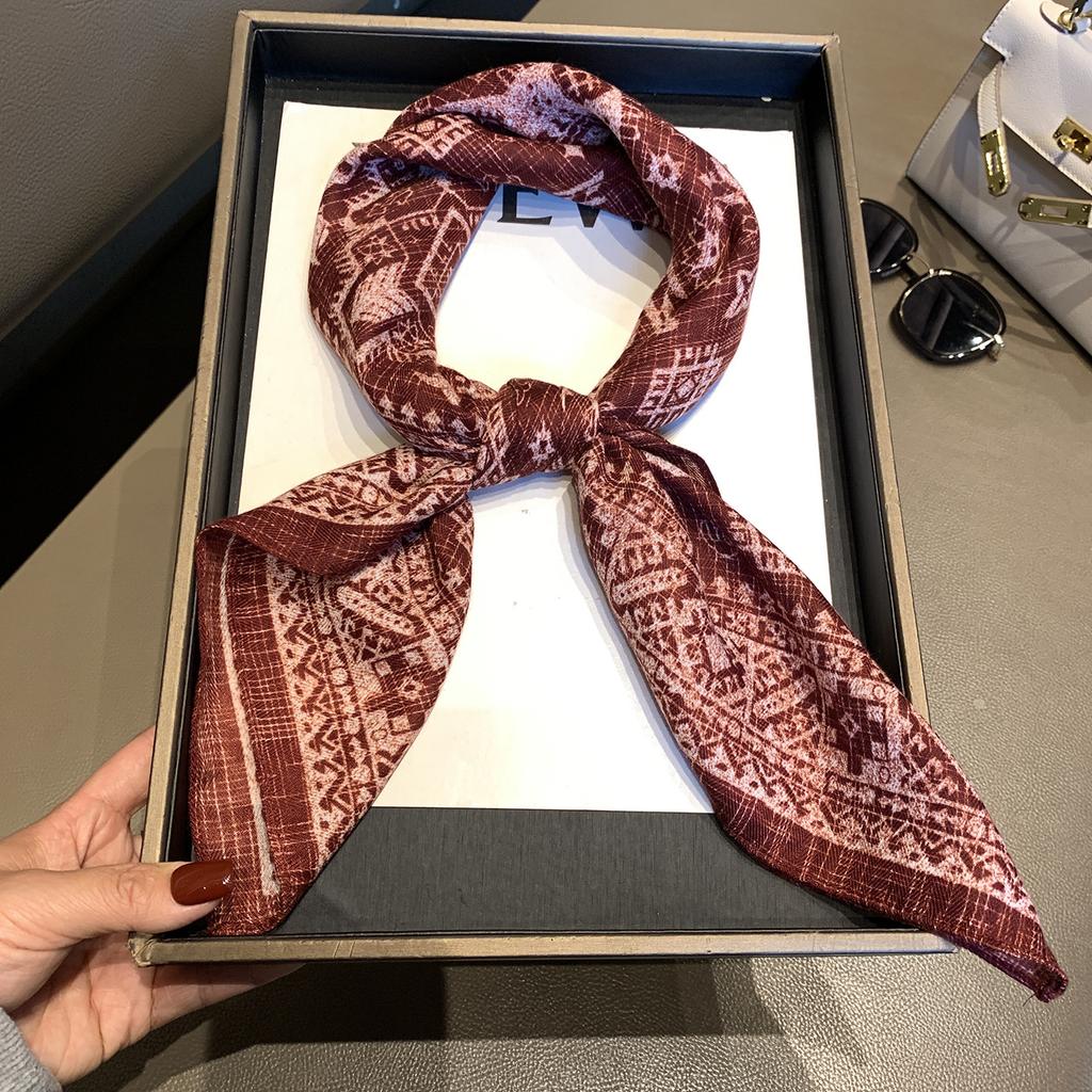 High-end Herringbone Silk Cotton Silk Scarf Women's Spring and Autumn New Versatile Decorative Scarf Shawl Fashion Printed Small Square Scarf