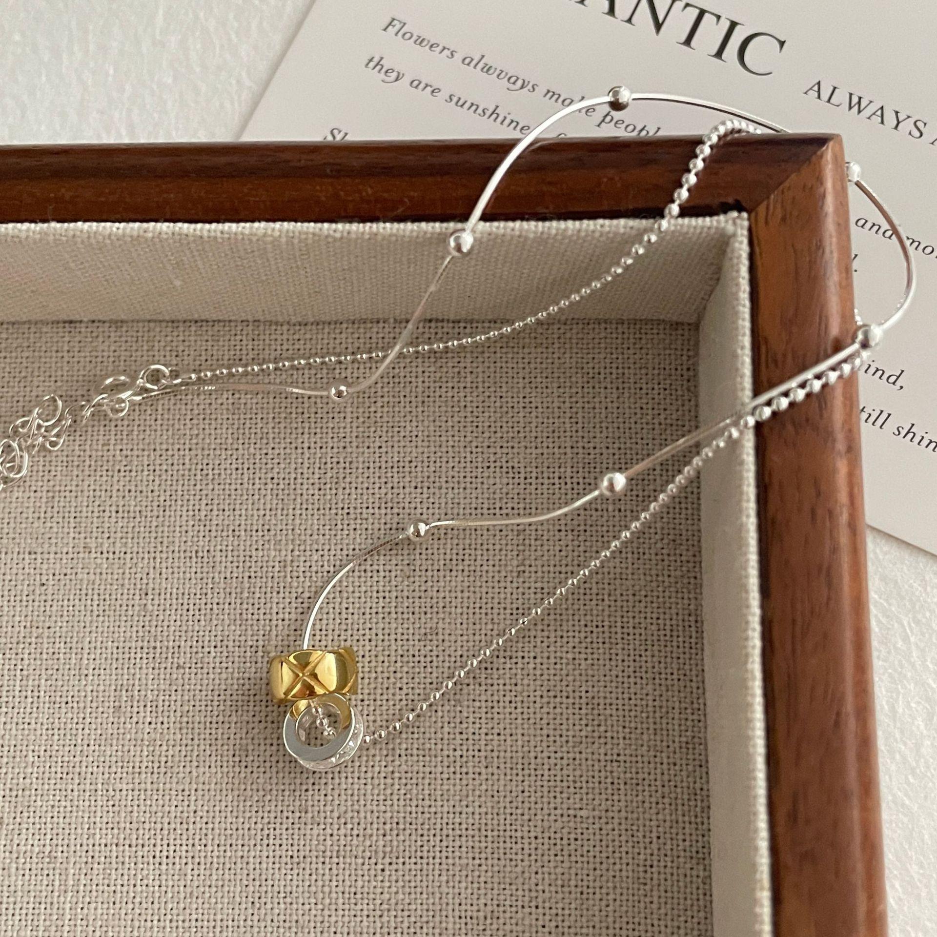 

S925 sterling silver niche design sense double circle rhombus diamond color separation necklace personalized ins wind collarbone chain 925 sterling silver