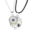 1 Pair Magnetic Couple Matching Necklace for Women Men 100 Languages I Love You Projection Sun Moon Heart Shape Pendant Jewelry