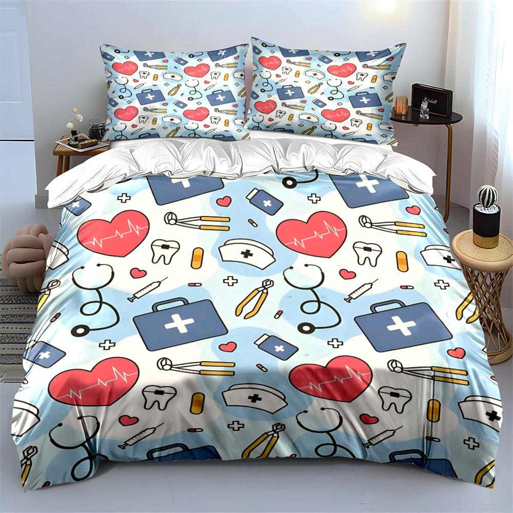 Healthcare Themed Pattern Set Multiple sizes kid's and adults' bedroom Exquisite 3PC bedding set, gift
