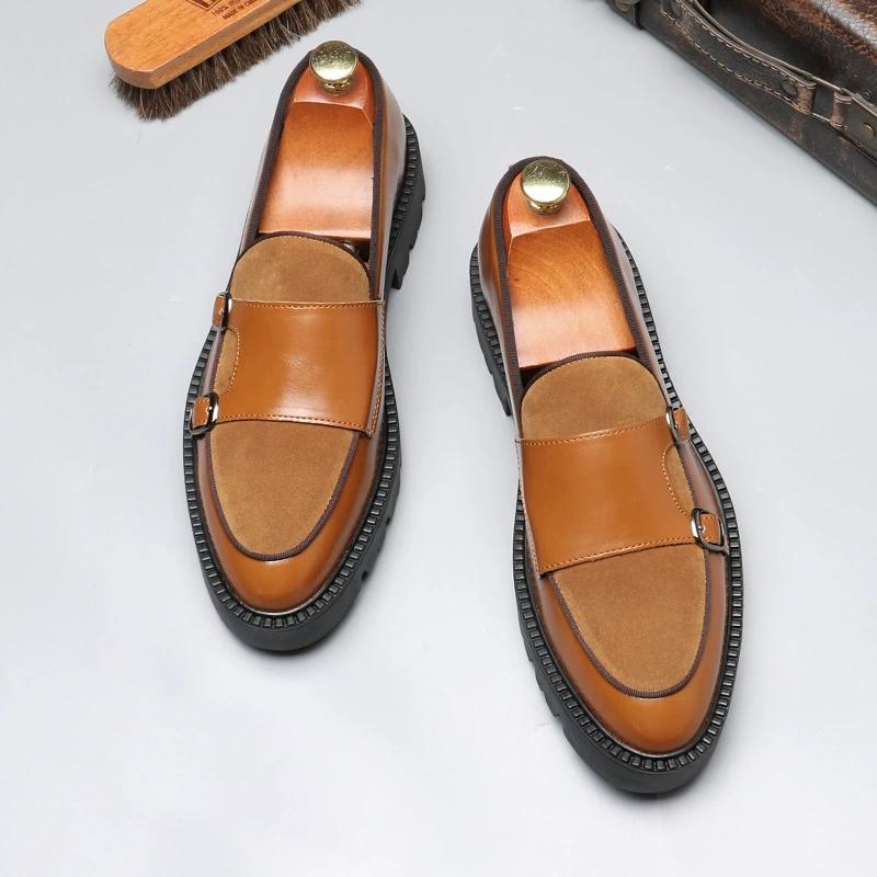 Fashion Man Leather Shoes Formal Monk Shoes Man Business Office Male Casual Dress Derby Shoes Buckle Wedding Party Luxury Fashion Shoes