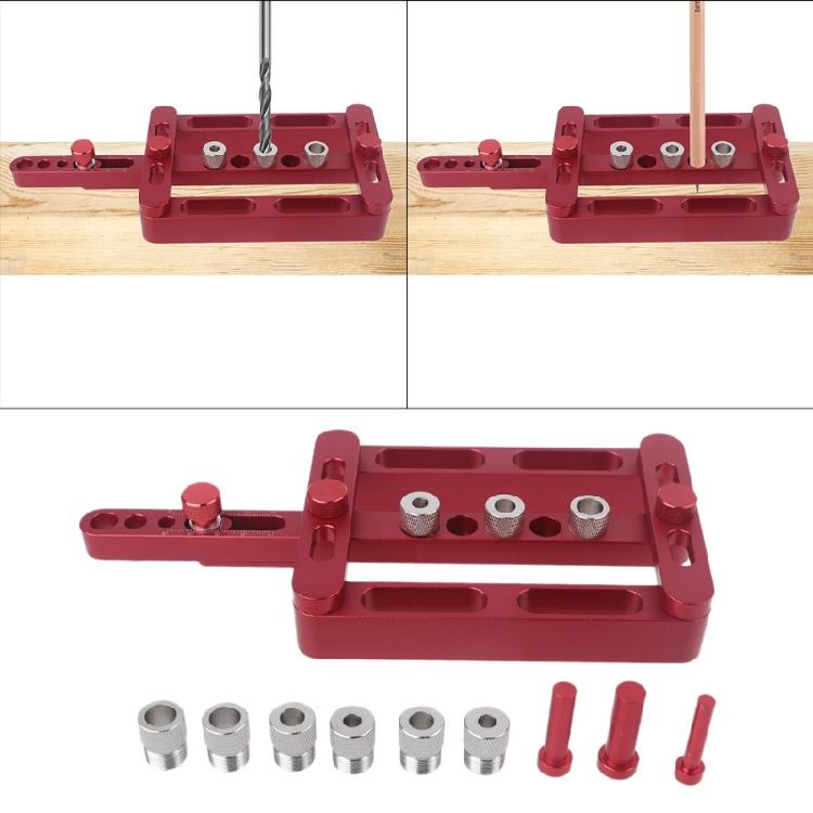 Woodworking 3-in-1 Dowel Hole Drilling Punching Locator Aluminum Alloy Tool