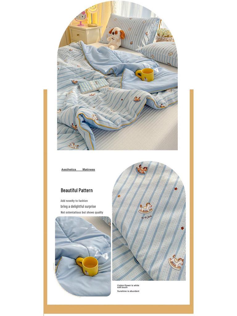 Washable Cotton Double Gauze Cartoon Summer Quilt for Mother and Baby - Soft, Fresh, and Thin Air Conditioning Blanket