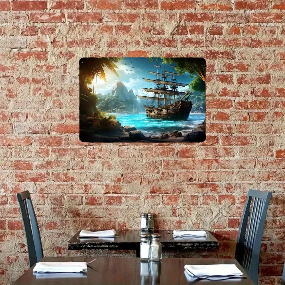 Vintage Nautical Metal Wall Art, Old Sailing Ship Pirate Decor, Home Wall Decor