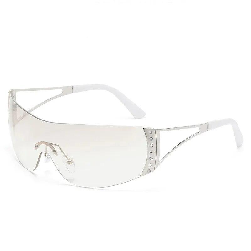 Rimless Diamond-encrusted Sunglasses European And American Sunglasses Y2k Future Technology Sports Mirror Sunglasses