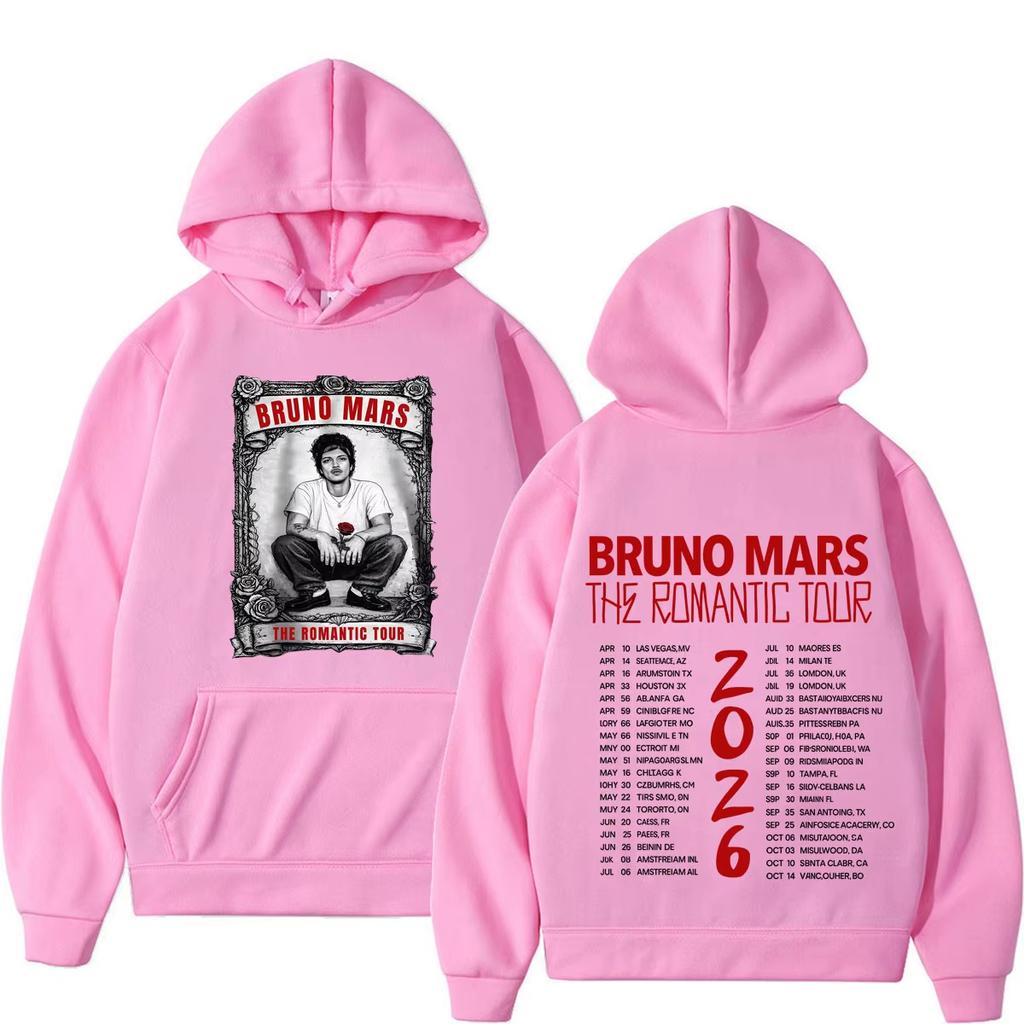 Bruno Mars The Romantic Tour 2026 Print Hoodie Man Woman Vintage Sweatshirt Winter Loose Casual Long Hoodie