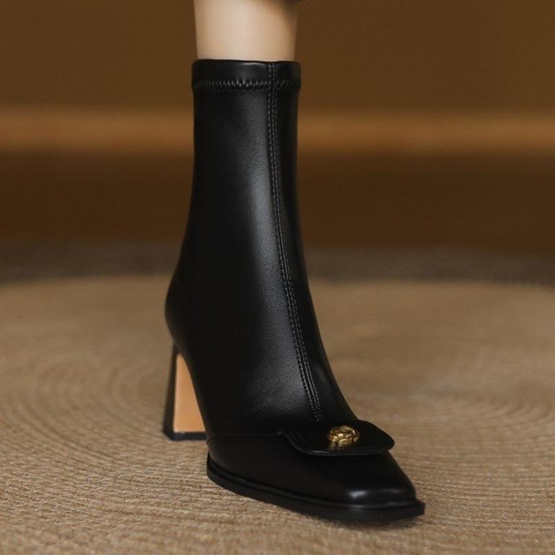 Fashion Vintage Square Toe Women Thin Leg Ankle Boots Autumn Ladies Elegant Party Office High Heel Short Botas Zapatos De Mujer