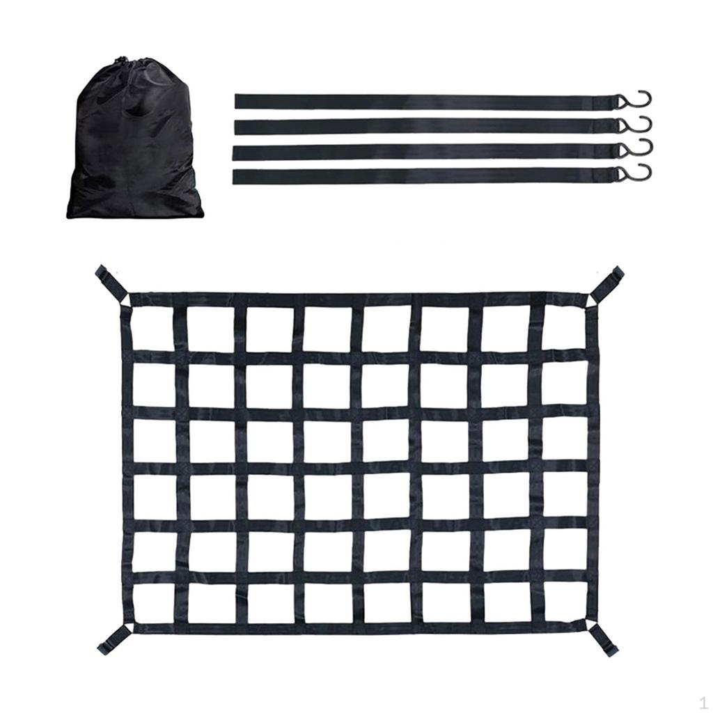 Cargo Net for Pickup Truck Bed Mesh Organizer 4 Hook Ropes Compatible Buckles Black