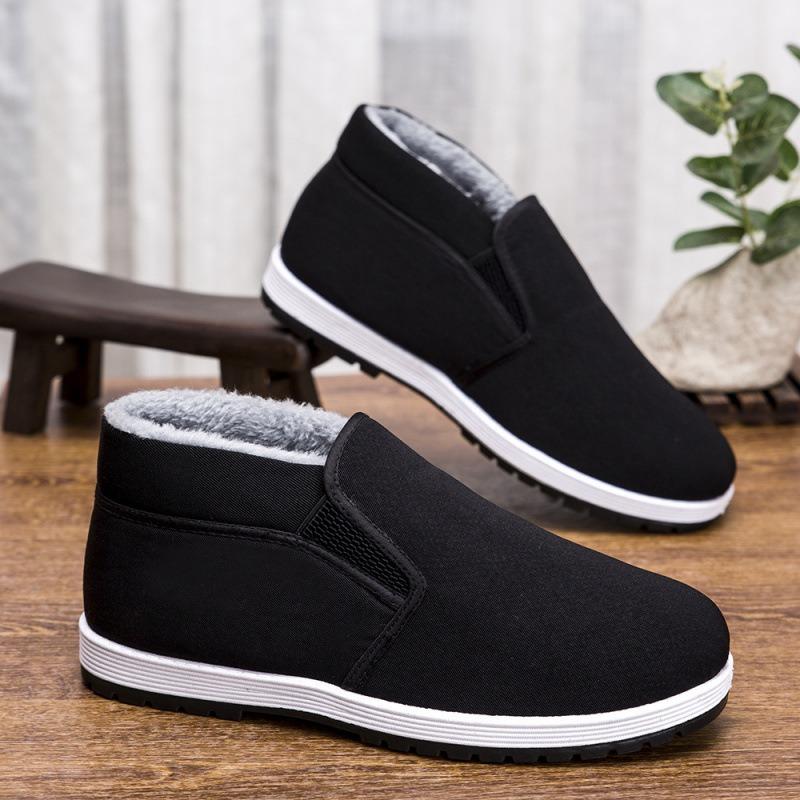 Winter old Beijing cotton shoes men's velvet thickened warm one-pedal cloth shoes soft sole wear-resistant non-slip high-top work shoes