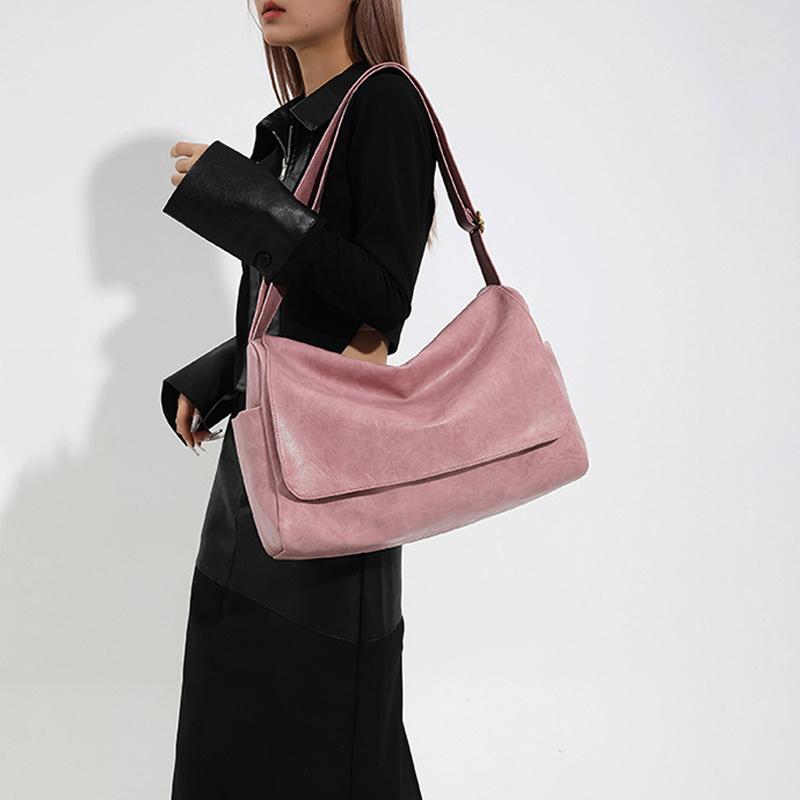New Fashionable Versatile Large Capacity Soft Leather Shoulder Crossbody Bag Women Solid Color Flap Shopper Handbags CLE