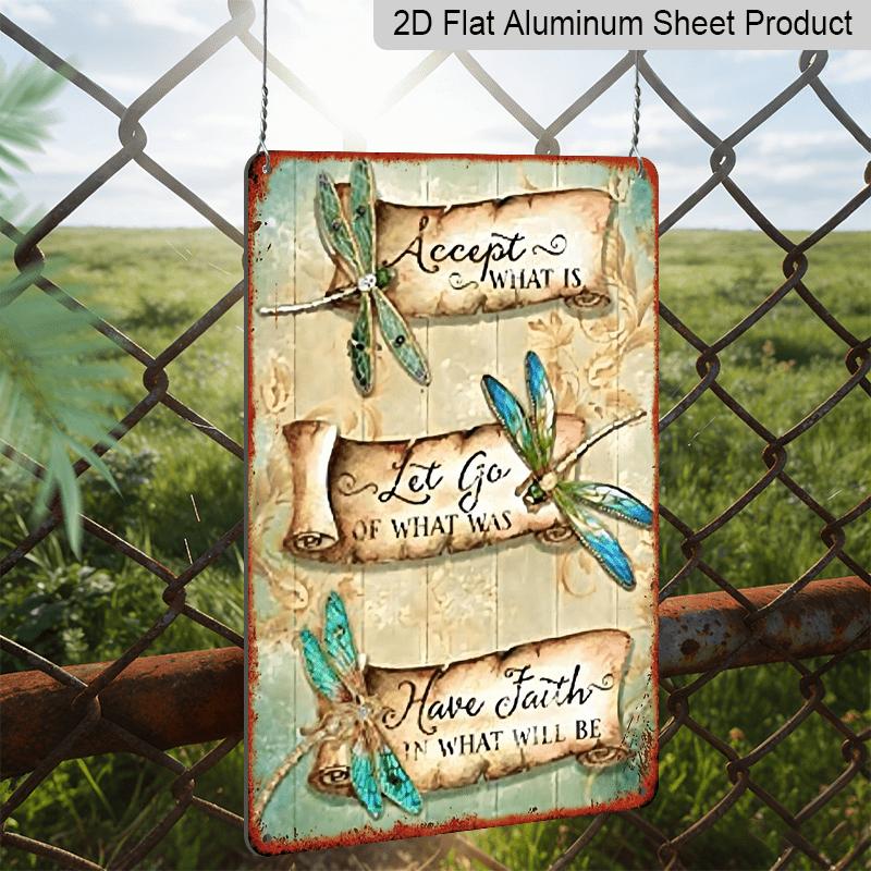 2D Flat, Vintage Dragonfly Metal Sign - 8x12 Inch Retro Dragonflies Aluminium Wall Art Decor, Durable Metal Picture For, Cafe, Bar, Kitchen, Bathroom