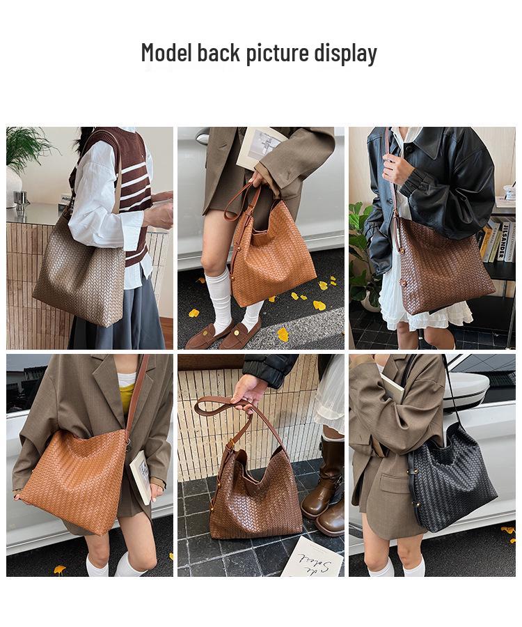 2025 Autumn/Winter Retro Woven Texture Large Capacity Tote: Versatile Casual Shoulder Bucket Bag