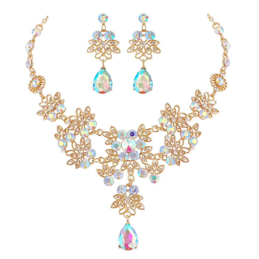 Crystal Water Drop Bridal Rhinestone Chokers Necklace Earrings Wedding Beads Jewelry Set