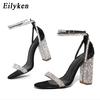 Mode Eilyken Modedesign Kristall Damen Sandalen Quadratischer Absatz Peep Toe Schnallenriemen Hochzeit Damen Schuhe Zapatos De Mujer