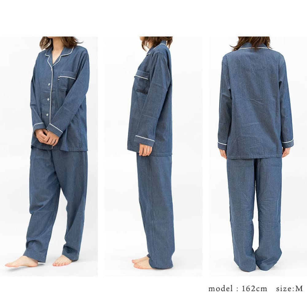 Okayama Denim Pajamas for Women Denim Long Sleeves and Size Open Made In Solid Stylish and Roomwear for Day [Kodawari Anminkan] [Stylish Pajamas]