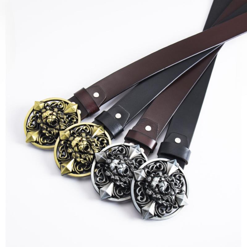 Men's Belt Lion Head Personality Fashion Casual Trend Belt Pure Cowhide Belt