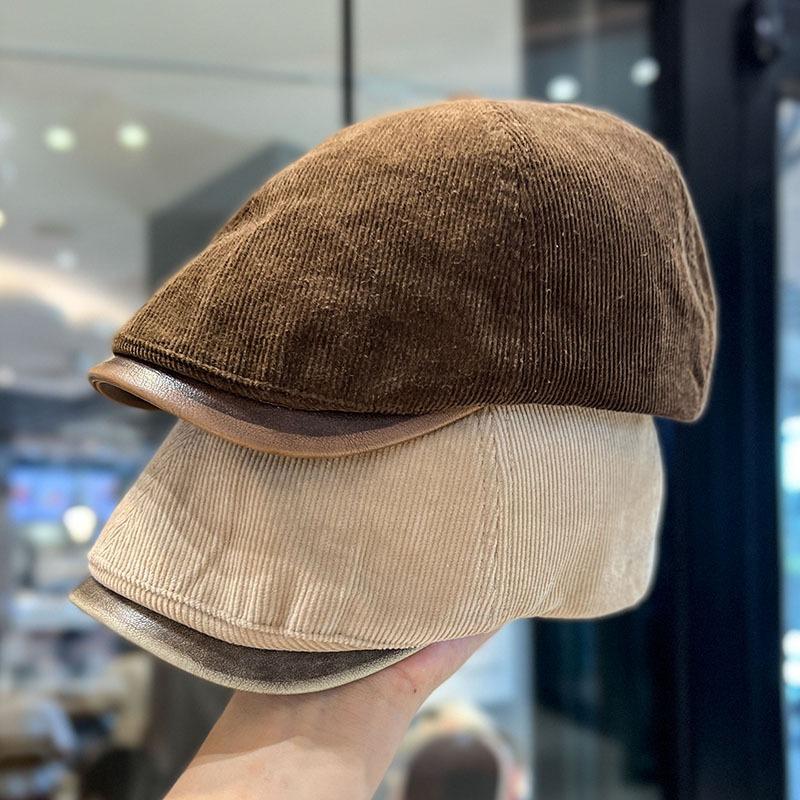Fashion Retro Corduroy Newsboy Cap Unisex Large Head Size Warm Hat