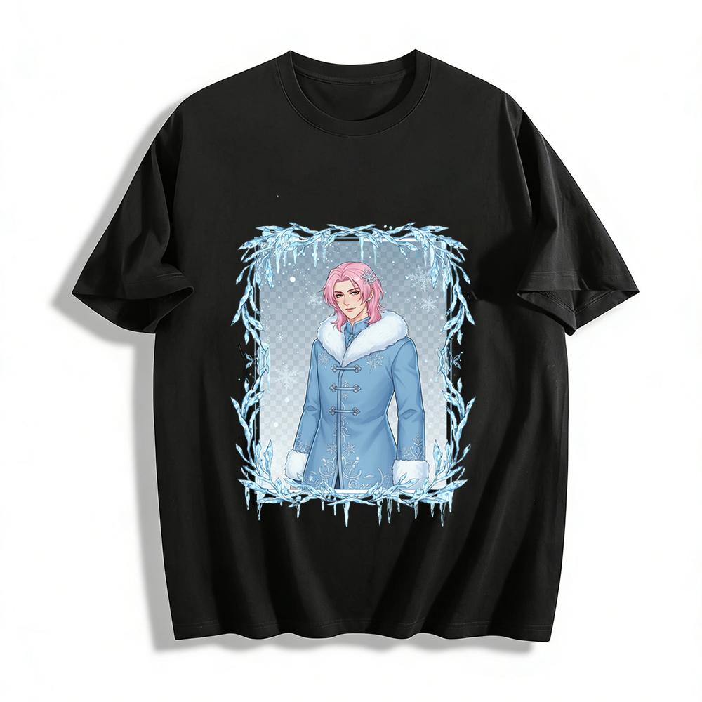 

Chinese Style Ice Snow Theme Pink Hair Handsome Man Print Long Sleeve Top Autumn Winter Trendy Coat Pure cotton T-shirt XXS
