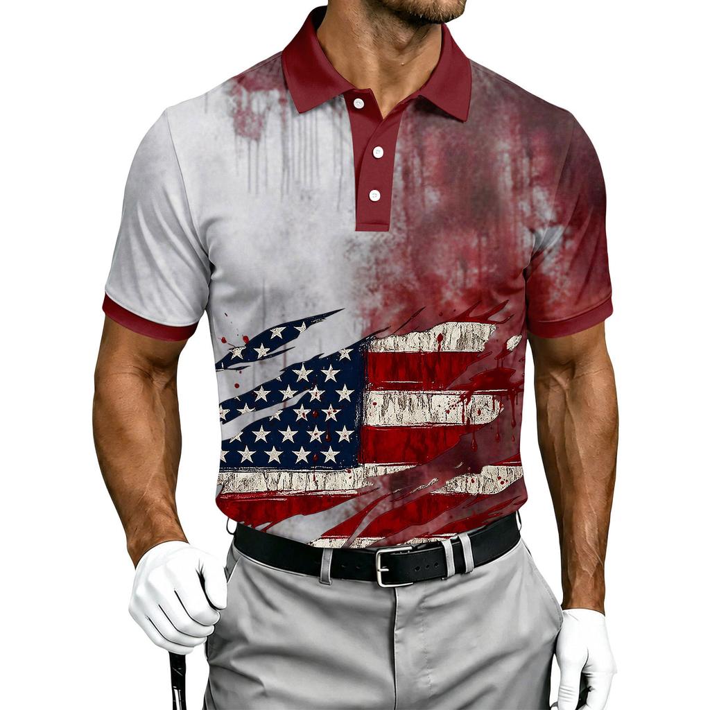 Men's Short Sleeve Polo Shirt Button Down Collar Halloween Themed Printed Casual Golf Polo Shirt for Outdoor Activities
