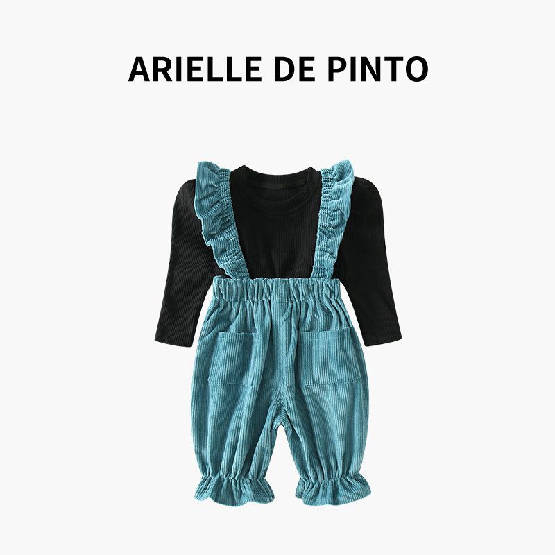 French Arielle De Pinto Baby Girl Overalls Set Autumn and Winter Girls  Fashionable Korean Style Children s Clothing Dark green 130