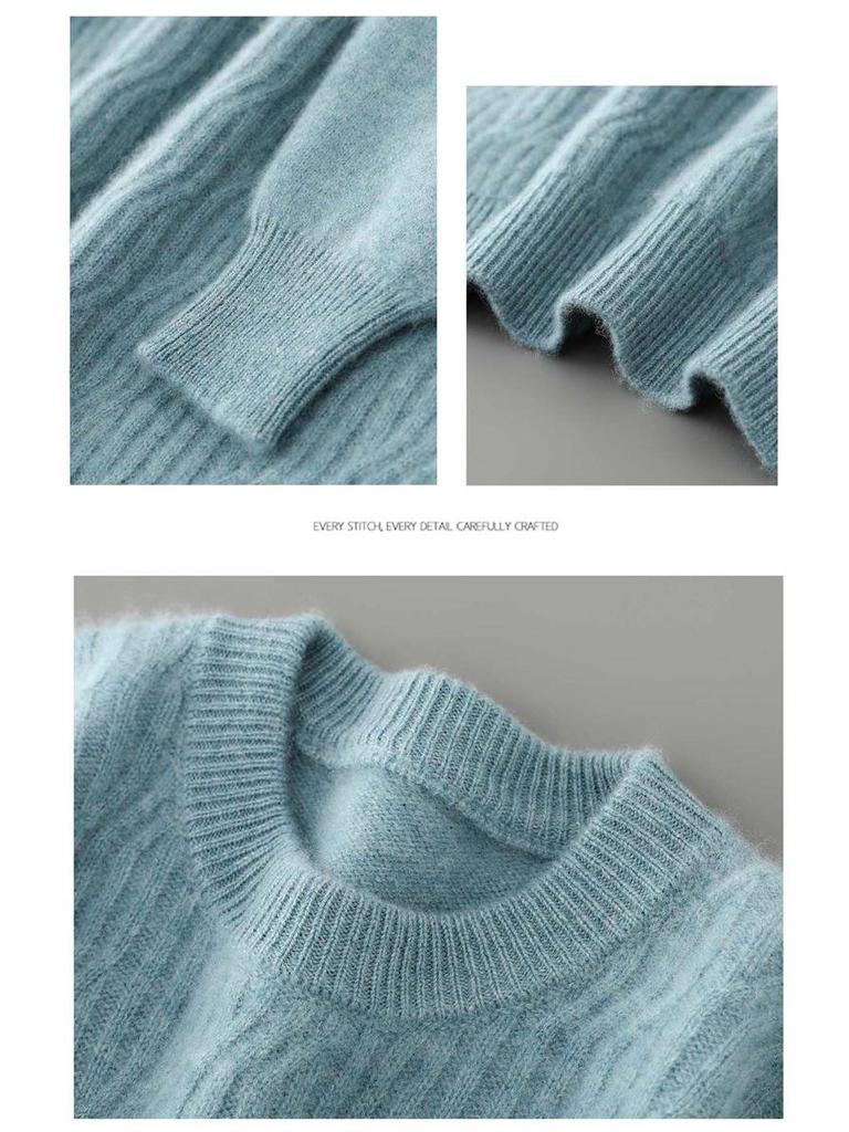 Pánský zimní svetr s kulatým výstřihem ze 100% čisté vlny - Jednobarevný kašmírový svetr, Ležérní obchodní pletený základní vrstva