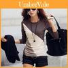Women Korean Fashion Style Autumn Slim Fit Color Block Blouse Long Sleeve Shirt