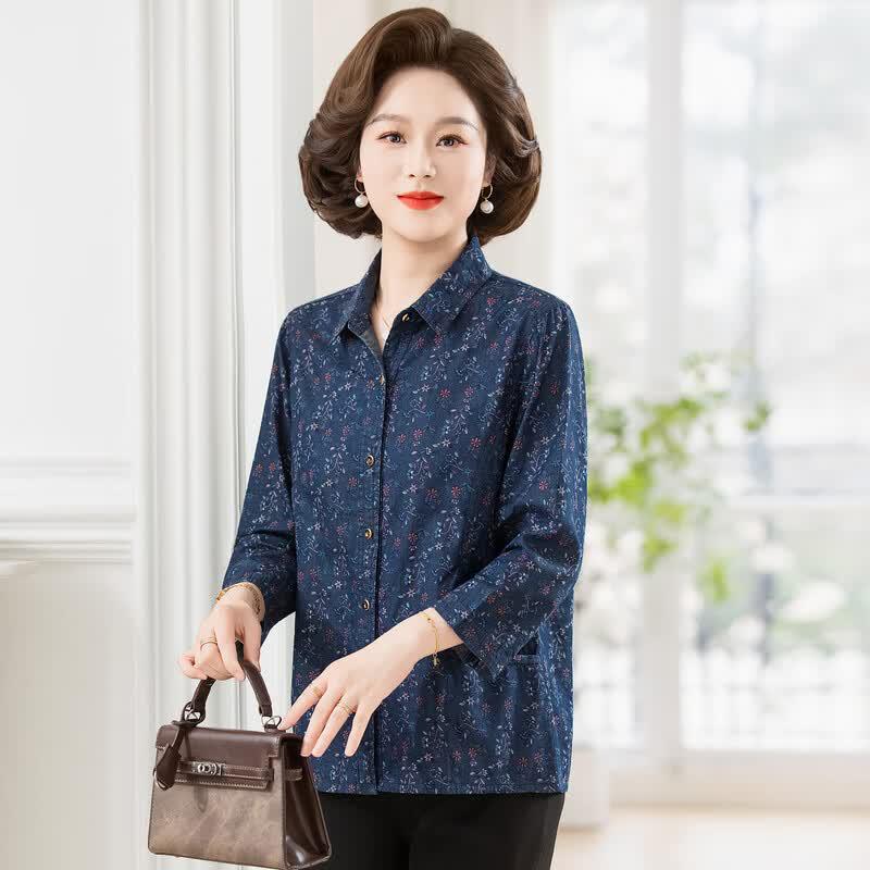 YUZHAOLIN Elderly Women's 100% Cotton Loose Denim Cardigan Shirt