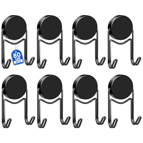 Strong Magnet 304 Stainless Steel Rotating Detachable No Drill Hooks Black Pack of 8