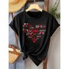 Europäische Größe Damen Lässiges Rundhals-T-Shirt mit "Ich liebe dich" Herz-Grafikdruck, Kurzarm, Weicher Polyesterstoff, Perfekt für alle Jahreszeiten