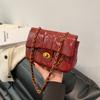 Solid Color Lattice Pu Leather Small Shoulder Bag With Chain Strap For Daily Use