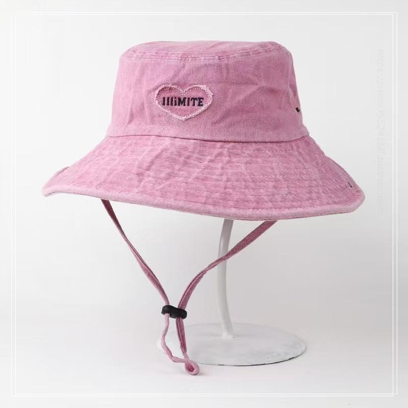 Retro Washed Love Cowboy Bucket Hats Women Spring Summer Outdoor Frenulum Sun Protection Sweet Pink Sun Hat Fisherman Caps