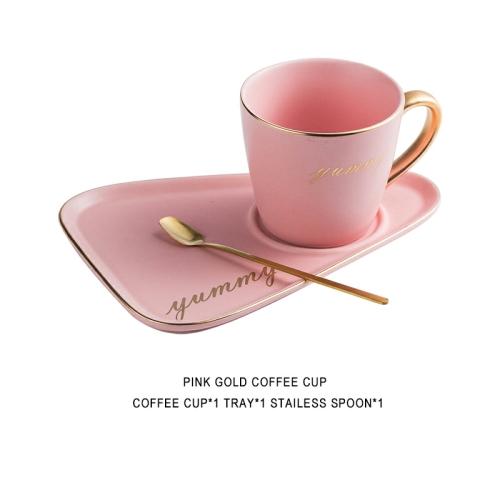 Gold Rim Ceramic Coffee Mug Tumbler Tea Cup and Saucer Set Porcelain Gold Spoon Mugs Cute Bone China Dessert Cups Tea Sets