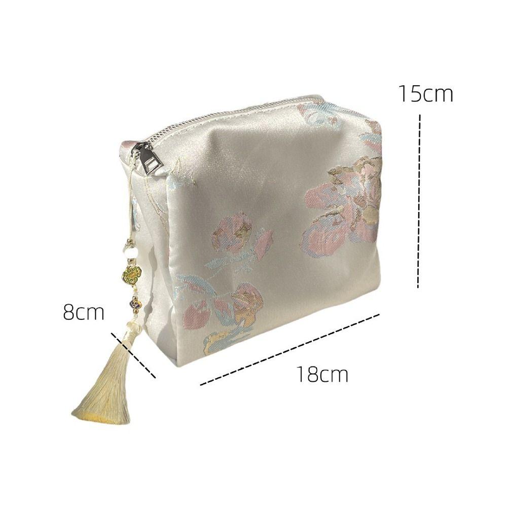 Breathable Polyester Cosmetic Bag Zipper Closure Embroidery Floral Makeup Organizer Chinese Style Beauty Case Cosmetics Storage