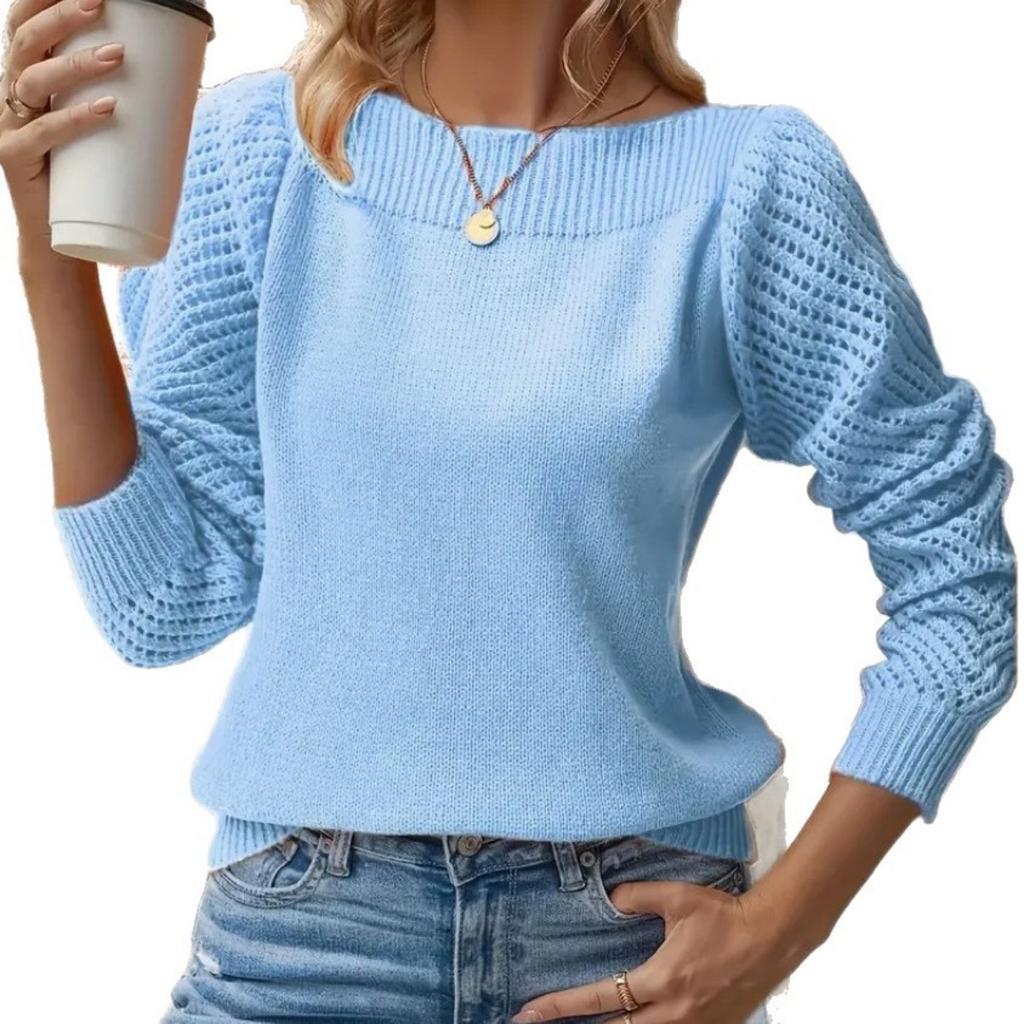 Suéter de Mujer Primavera y Otoño Color Sólido Calado Manga Larga Un Hombro Jersey de Punto Top