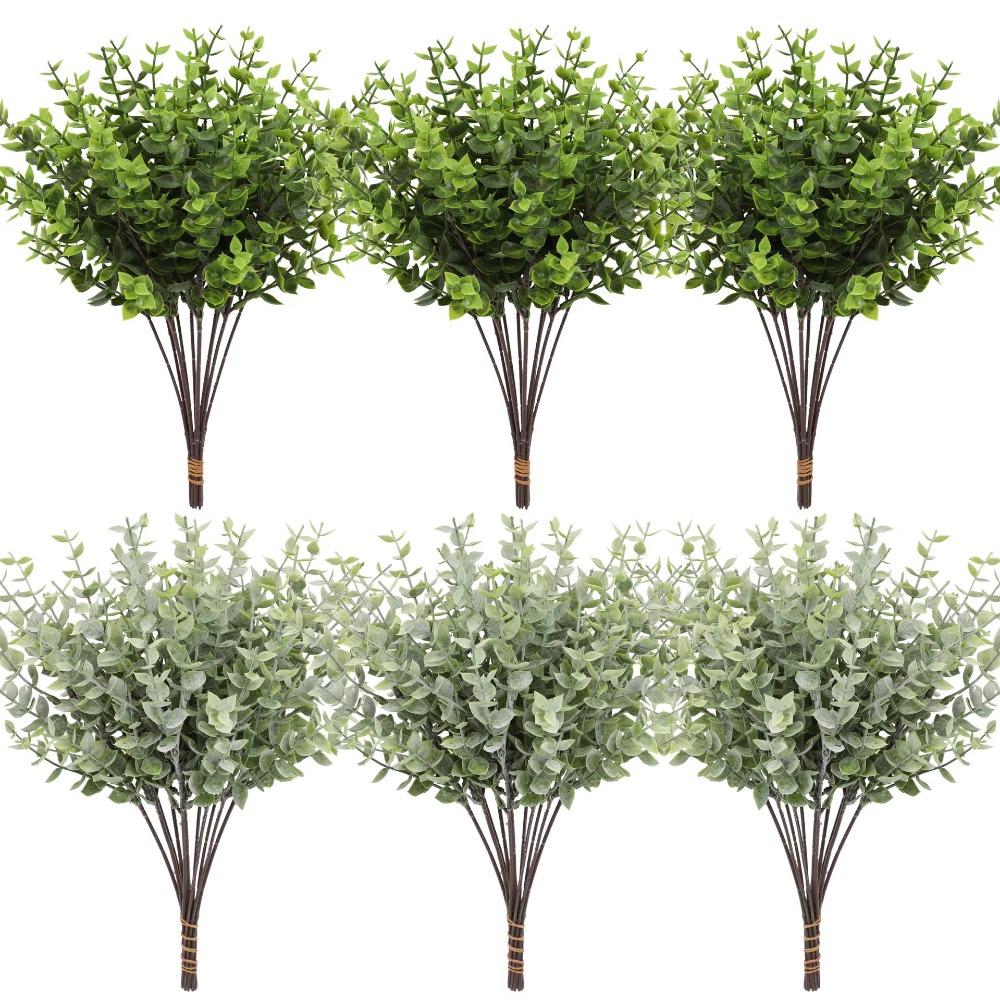 New 12pcs/lot Artificial Plant Branch Plastic Eucalyptus Leaves Wedding Garden Decor Home Living Room Table Green Decoration