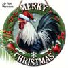 The Majestic Rooster Wooden Christmas Sign, Merry Christmas Round Sign for Front Door Wall Hanging Decor, Ideal Christmas Gift