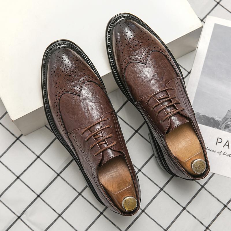 Ashionable microfiber leather casual Whole Cut Fashion Round toe shoes Lace-up Formal Business Wedding Dress Shoes for men