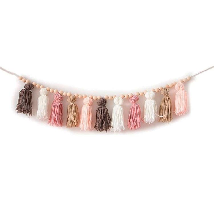 Wood Beads Garlands Farmhouses Wall Hangings Home Decorations DIY Handmade Garlands Wall Tassels Beads Pendants