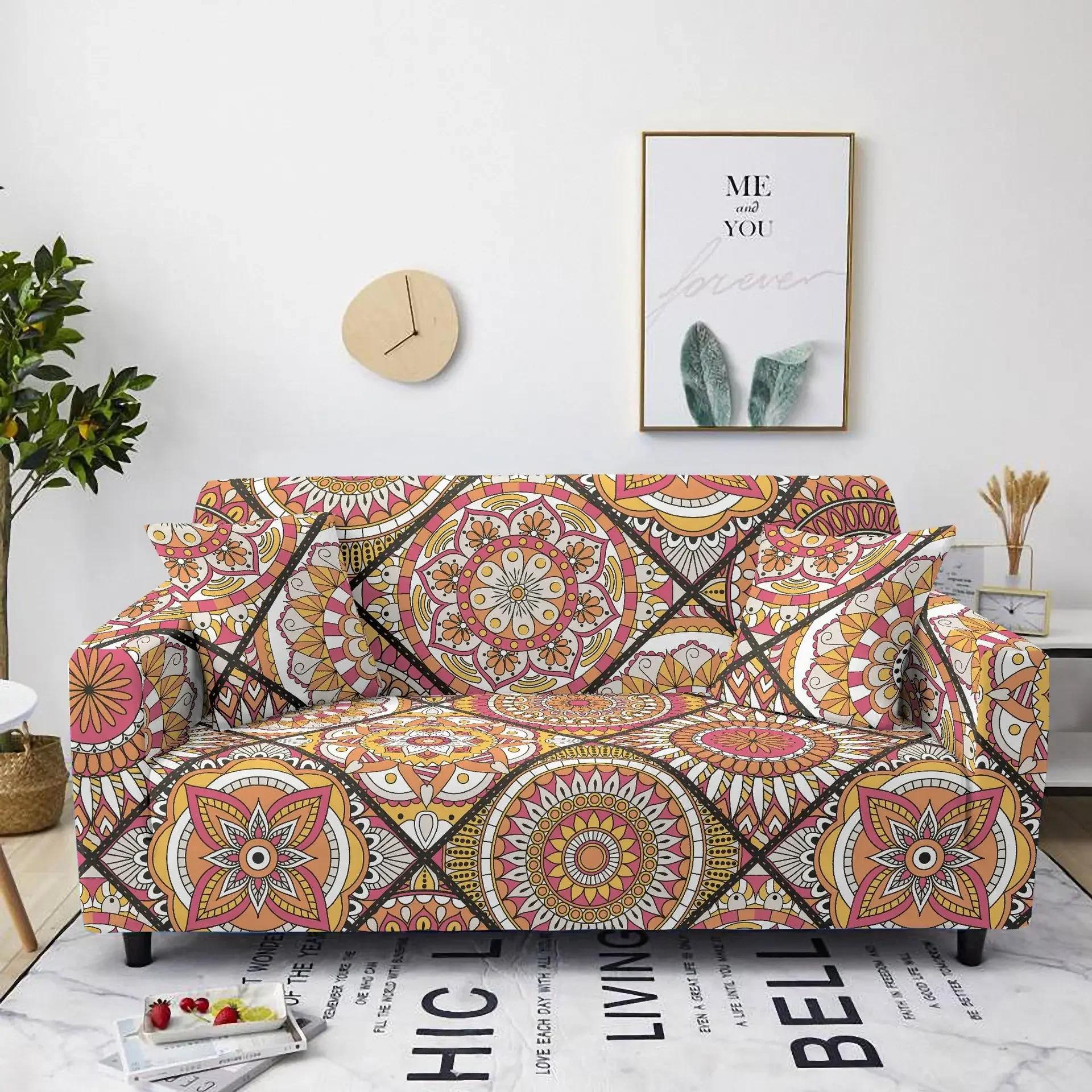 Funda elástica para sofá para sala de estar, ajustada, con diseño de estampado gráfico de mandala, funda de sofá ajustada, funda de sofá protectora bohemia antideslizante 45-45cm  x 1pcs