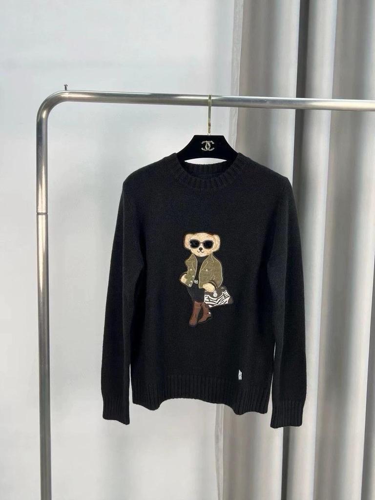 Women's Trendy Raf Simons Bear Embroidery Knit Sweater - Autumn/Winter Fashion