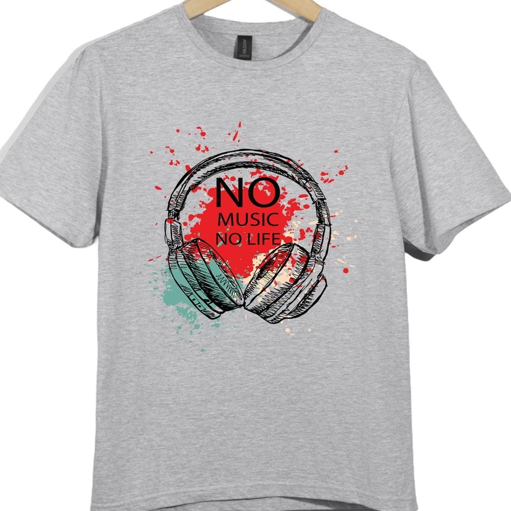Headphones Graphic T Shirt No Music No Life DJ Music Lover Streetwear Design Tee