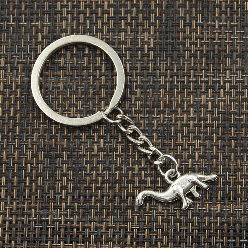 Fashion 30mm Key Ring Metal Key Chain Keychain Jewelry Antique Bronze Silver Color Plated Dinosaur Brontosaurus 27x12mm Pendant