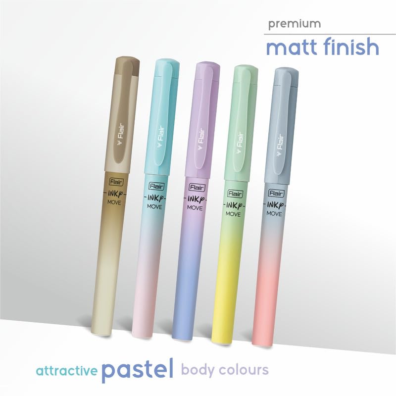 Flair Inky Move Fountain Pen Blister Pack Matte Pastel Body Colors Blue Ink Pack of 4 with Free 2 Jumbo Cartridges 114