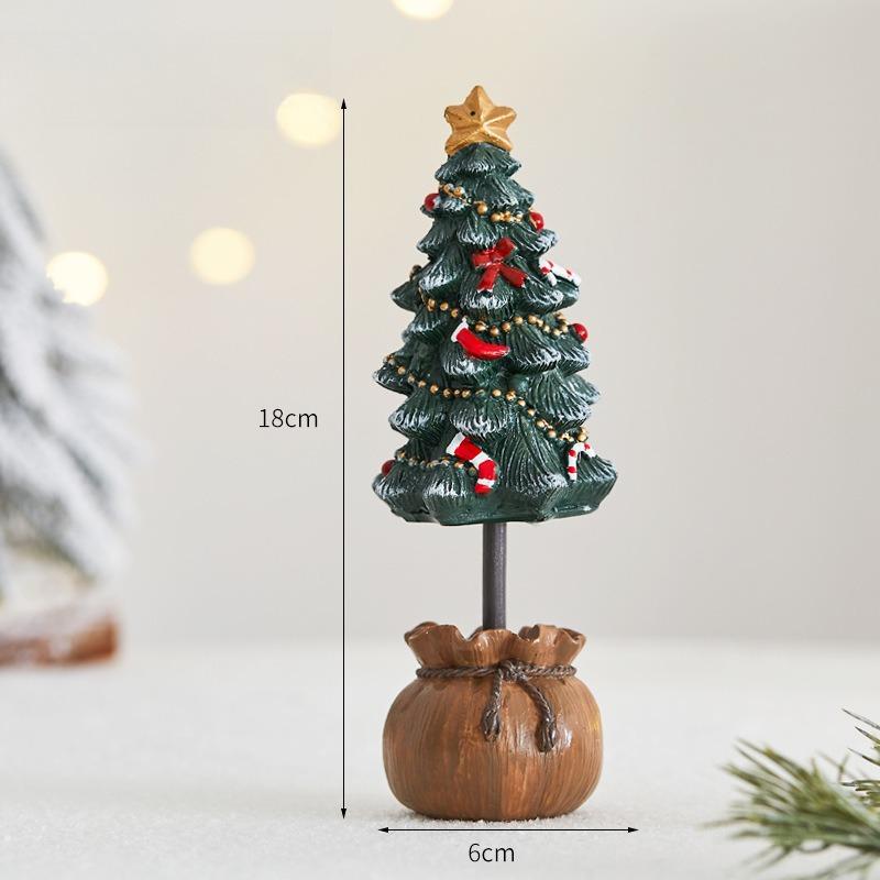 Miniature Desktop Christmas Tree Resin Festive Decor Holiday Gift Set for Xmas Party Home Tabletop Decoration Photo Background