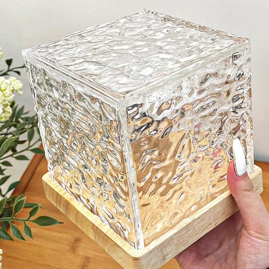 Ocean Wave Projector Lamp Night Light Remote Control 16-Colors Gradual Rotating Flame Water Lamp with Wooden Base