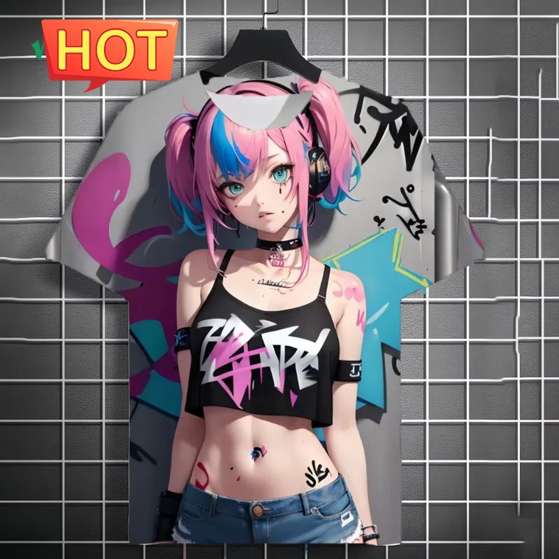 Harajuku  Style Cartoon Anime Printed Men's T-Shirt Summer Outdoor Men's Clothing Tide Girls Pattern Men Tops Short Sleeve Tee