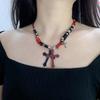 Subculture Rock Beaded Necklace Niche Retro Black Red Crossed Pendant Bead Acrylic Necklace Summer Bead Necklace Jewelry