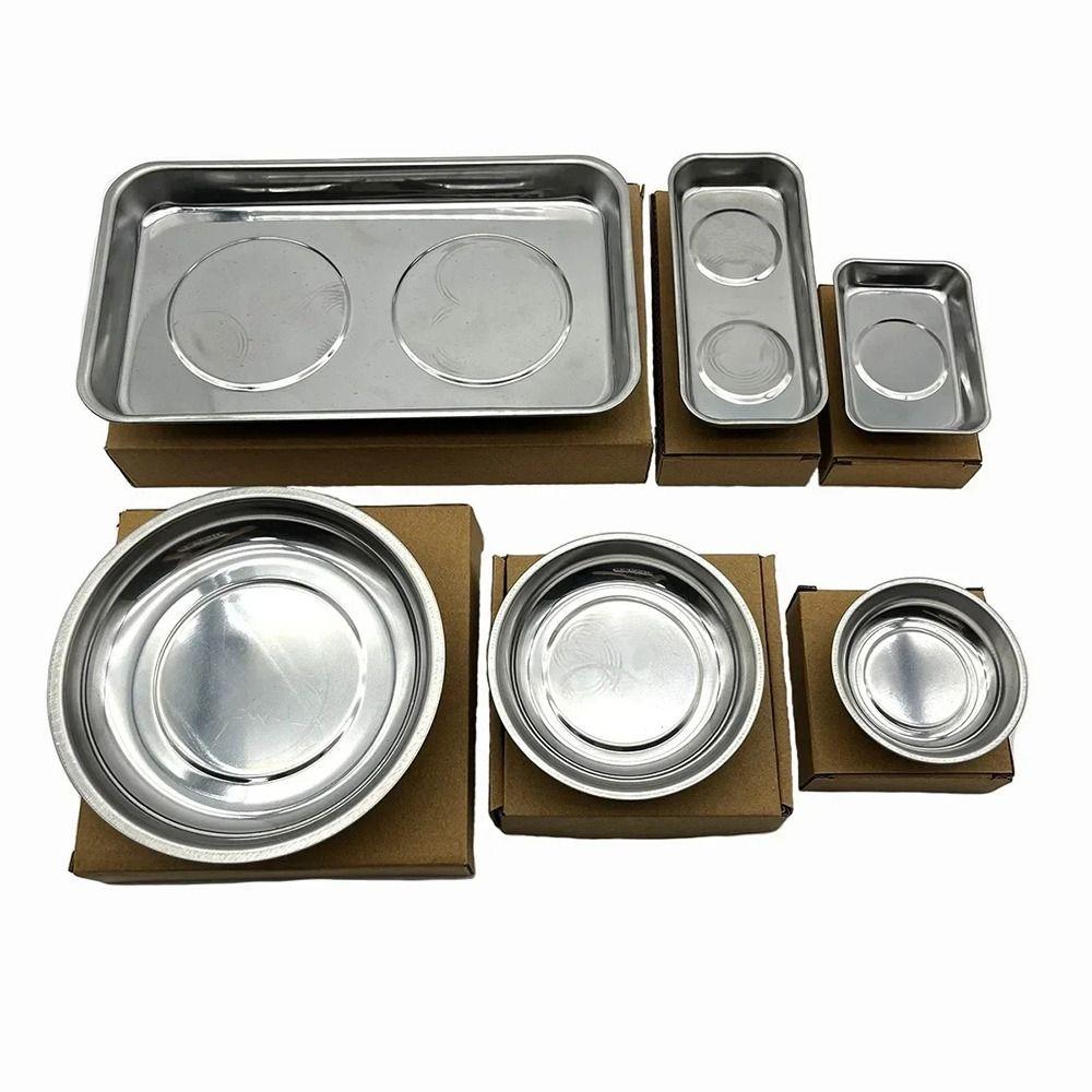 1Pcs Round Square Magnetic Parts Tray Silver Multifunctional Tool Organizer Magnet Stainless Steel Parts Bowl